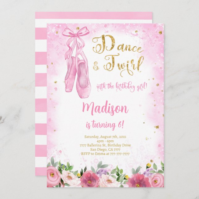 Golded Ballerina Invitation  (Front/Back)