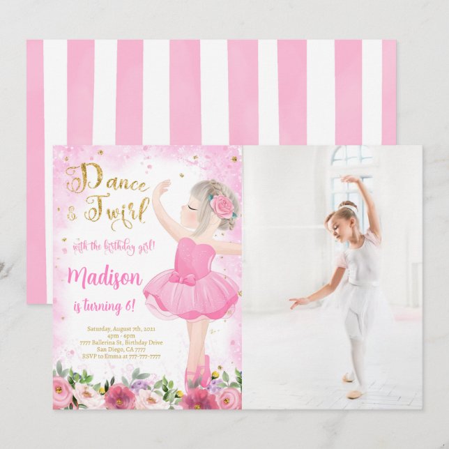 Golded Ballerina Photo Invitation  (Front/Back)