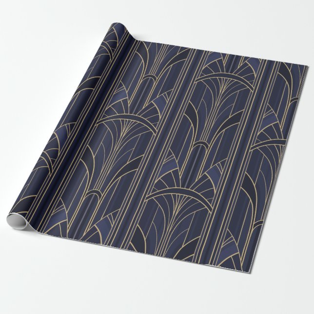 Golden20s Art Deco - Midnight Blue Wrapping Paper (Unrolled)