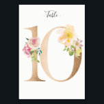 Golden 10 Floral Table Number Card<br><div class="desc">Golden number with soft pastel floral embelishment table number card. Personalize text font style,  size,  and color.</div>