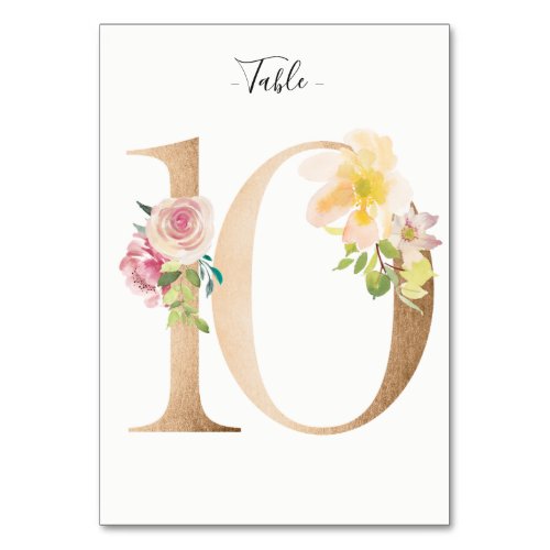 Golden 10 Floral Table Number Card