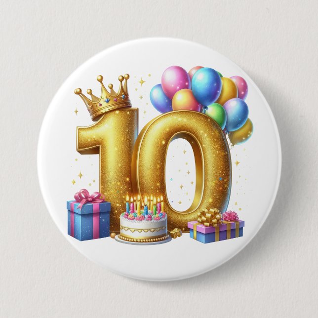 Golden 10th Birthday Button (Front)