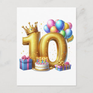 Golden 10th Birthday Holiday Postcard