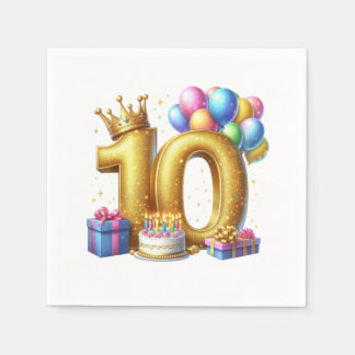 Golden 10th Birthday Napkins