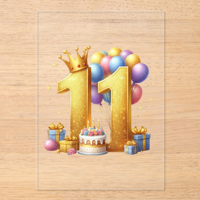 Golden 11th Birthday Acrylic Invitations (Front)
