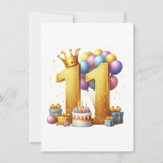 Golden 11th Birthday Thank You Card
