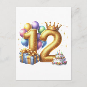 Golden 12th Birthday Holiday Postcard