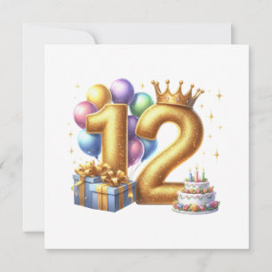 Golden 12th Birthday Invitation