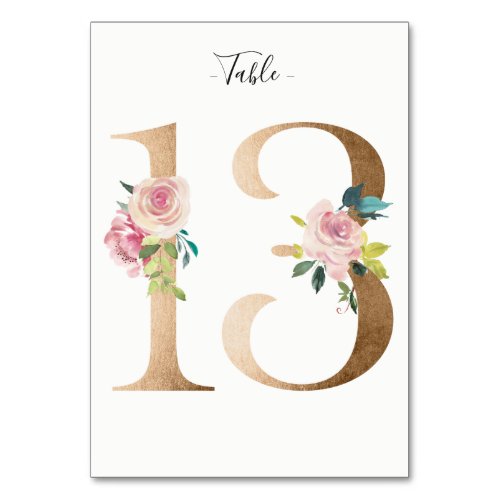 Golden 13 Floral Table Number Card