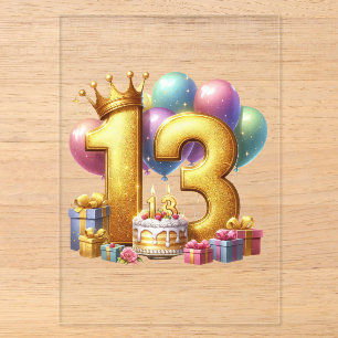 Golden 13th Birthday Acrylic Invitations