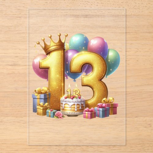 Golden 13th Birthday Acrylic Invitations