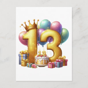 Golden 13th Birthday Announcement Postcard
