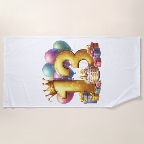 Golden 13th Birthday Beach Towel