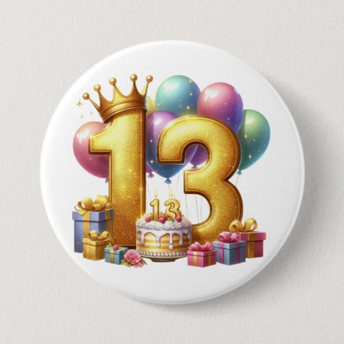 Golden 13th Birthday Button