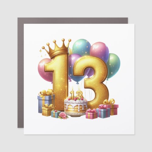 Golden 13th Birthday Car Magnet