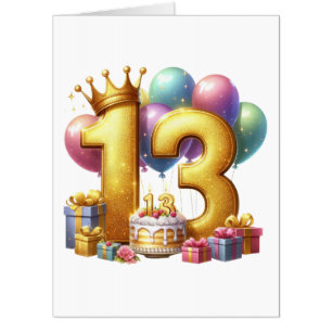 Golden 13th Birthday Card