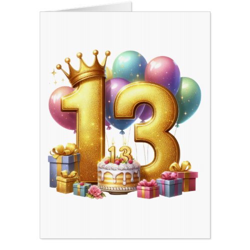 Golden 13th Birthday Card