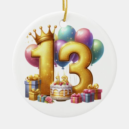 Golden 13th Birthday Ceramic Ornament