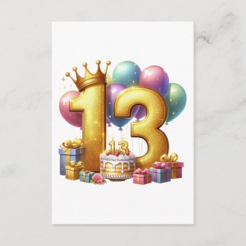 Golden 13th Birthday Enclosure Card