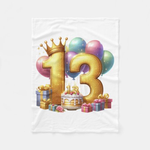 Golden 13th Birthday Fleece Blanket