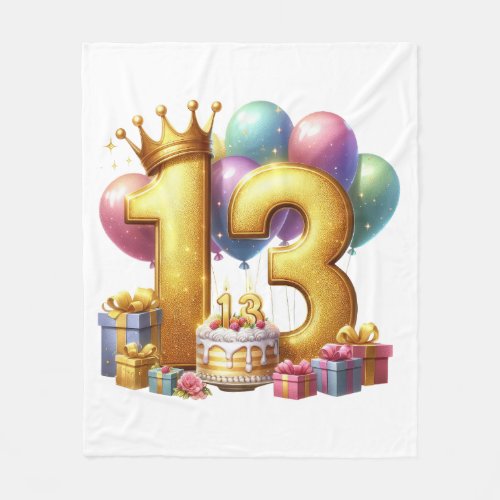 Golden 13th Birthday Fleece Blanket