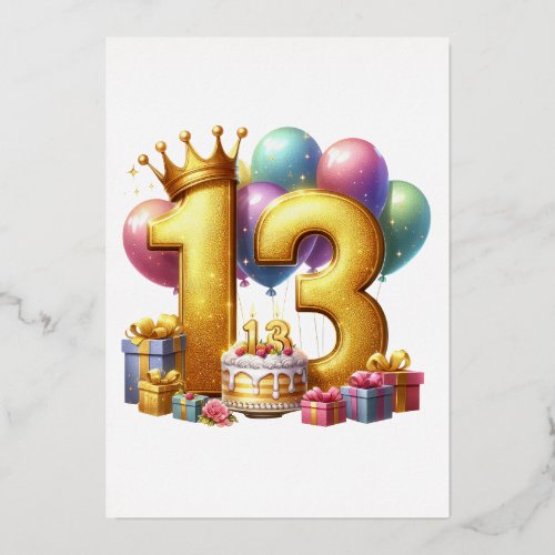 Golden 13th Birthday Foil Invitation