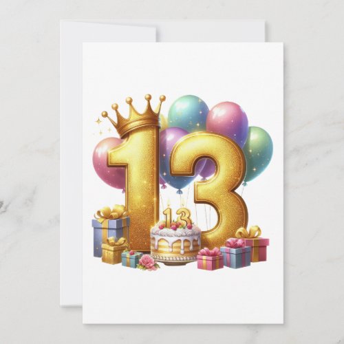 Golden 13th Birthday Invitation