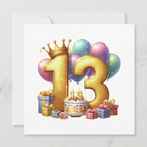 Golden 13th Birthday Invitation