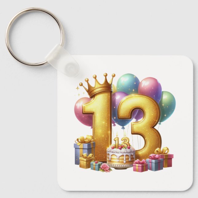 Golden 13th Birthday Keychain (Front)
