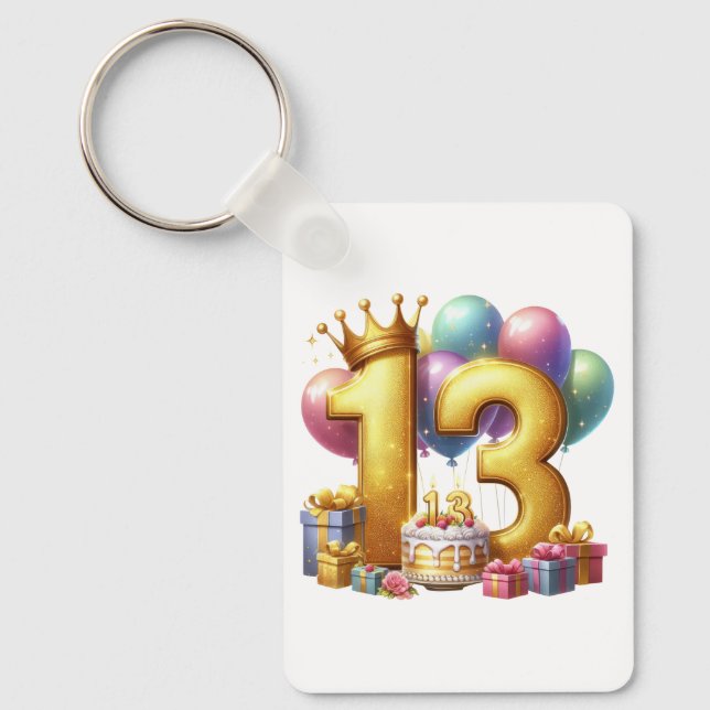Golden 13th Birthday Keychain (Front)