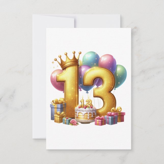 Golden 13th Birthday Note Card (Front)