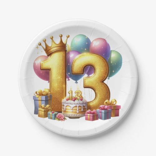Golden 13th Birthday Paper Plates