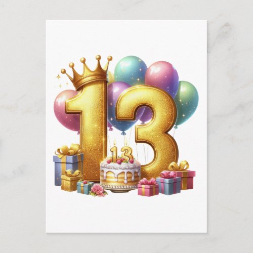 Golden 13th Birthday Postcard