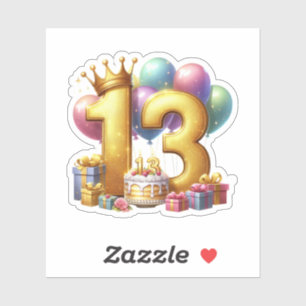 Golden 13th Birthday Sticker