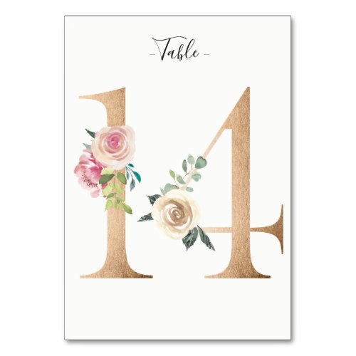 Golden 14 Floral Table Number Card
