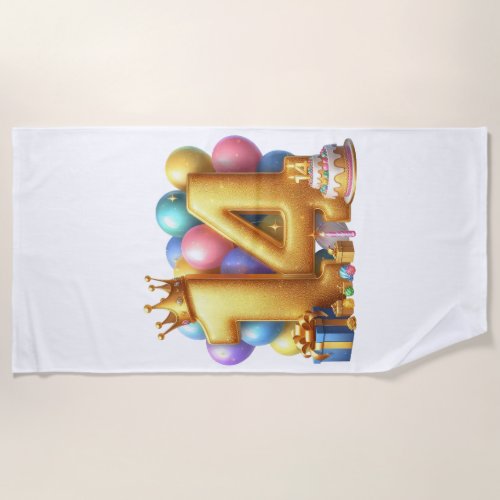 Golden 14th Birthday Beach Towel
