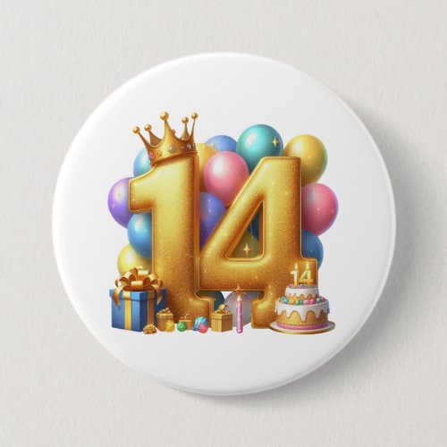 Golden 14th Birthday Button