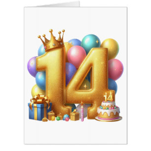 Golden 14th Birthday Card