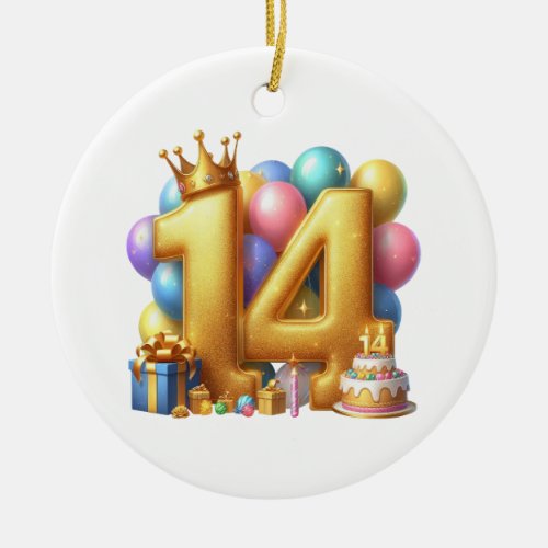 Golden 14th Birthday Ceramic Ornament