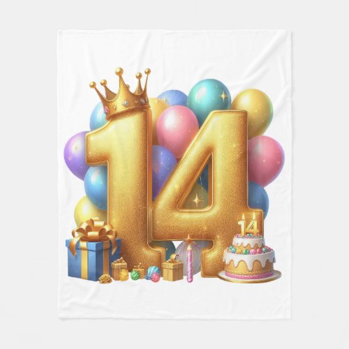 Golden 14th Birthday Fleece Blanket