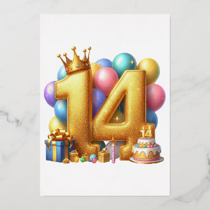 Golden 14th Birthday Foil Invitation