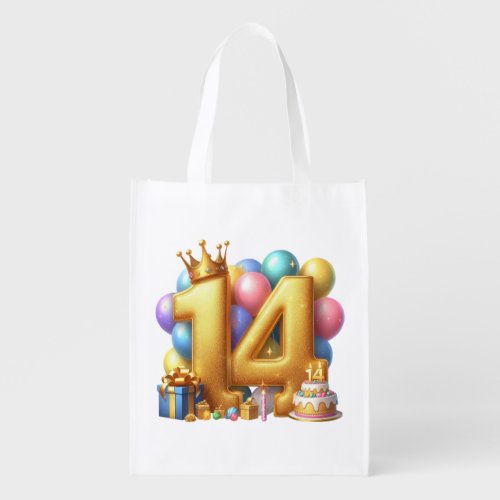 Golden 14th Birthday Grocery Bag
