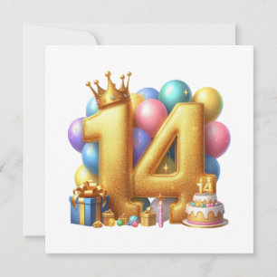Golden 14th Birthday Invitation
