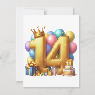 Golden 14th Birthday Invitation