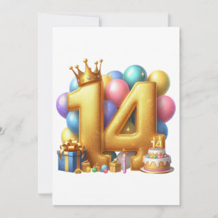 Golden 14th Birthday Invitation