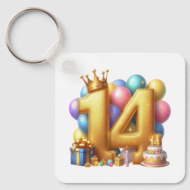 Golden 14th Birthday Keychain (Front)