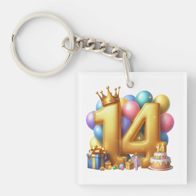 Golden 14th Birthday Keychain (Front)
