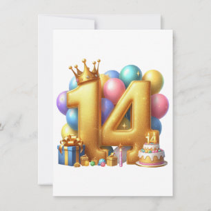 Golden 14th Birthday Note Card
