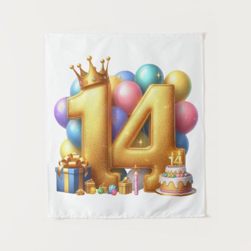 Golden 14th Birthday Tapestry