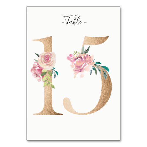 Golden 15 Floral Table Number Card